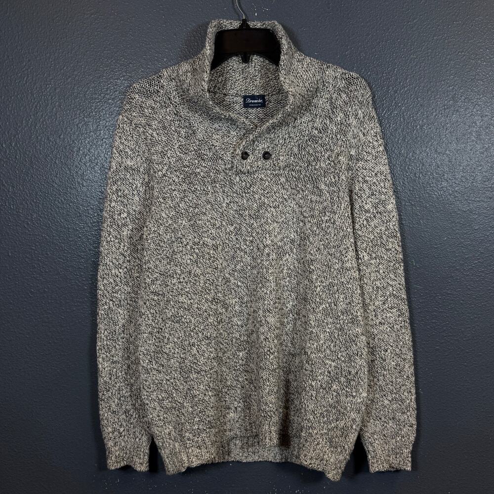 Drumohr 48 men’s white Knit Sweater Shawl Collar Button LINEN/COTTON